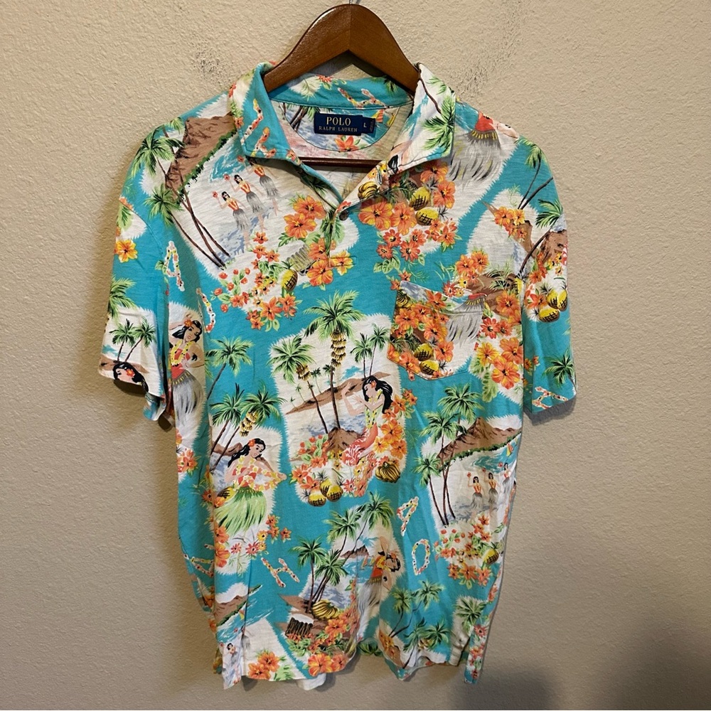 Polo Ralph Lauren Men’s Hawaiian Hula Girls All Over Print Polo Shirt